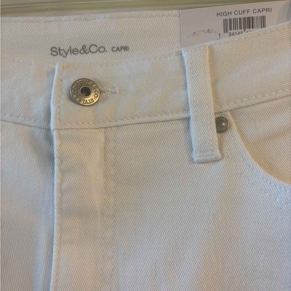 Style & Co. Women's White High Cuff Capri Jeans